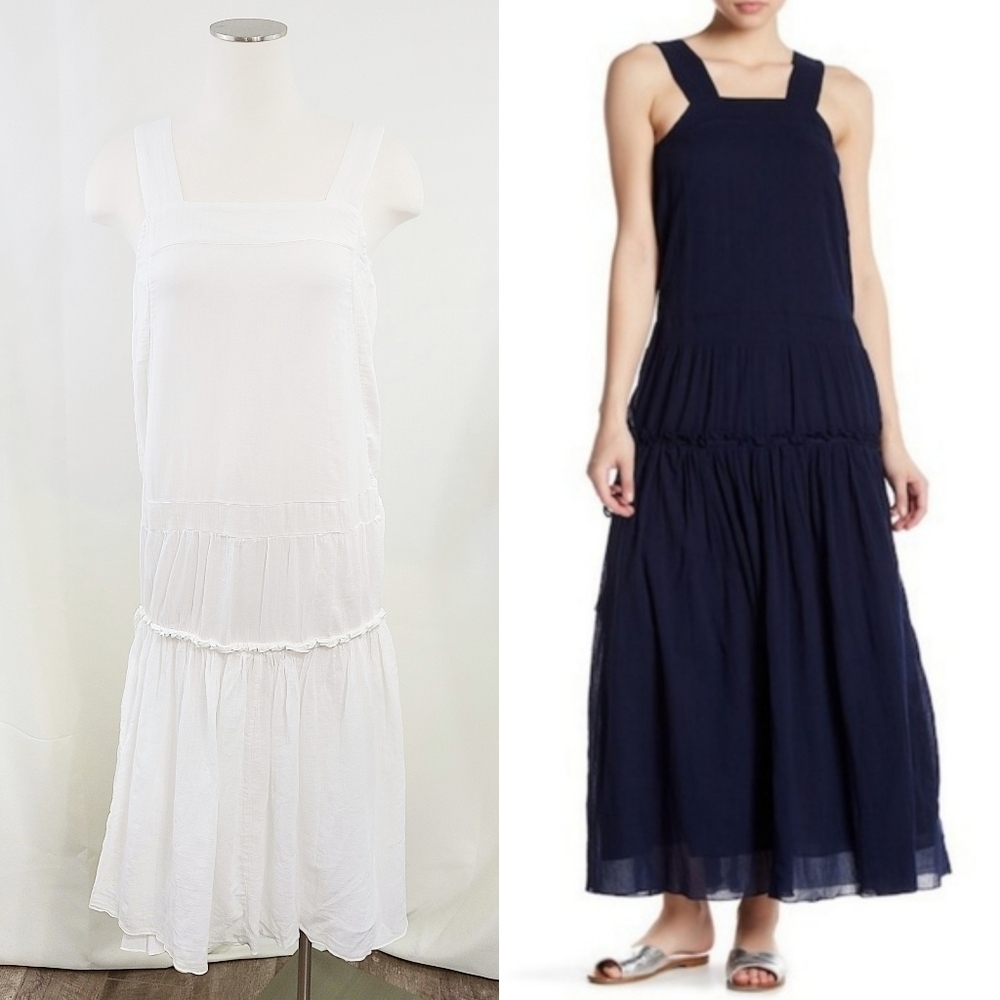 Liebeskind Kalahari smocked white cotton dress maxi drawstring sides size 40